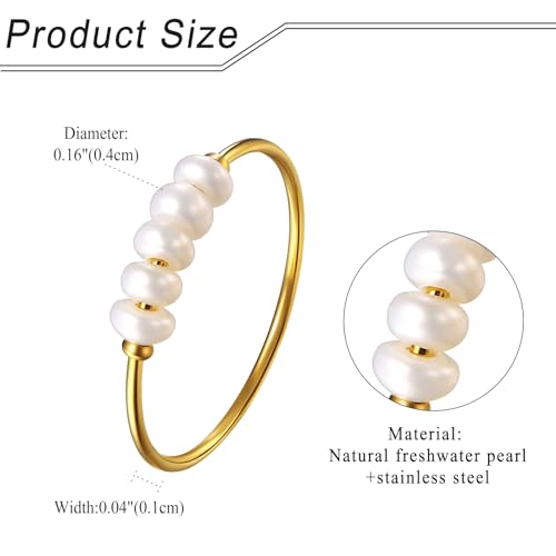 Cupimatch Freshwater Pearl Women's Ring: Stainless Steel Ring for Women Gold Stackable Wedding Ring Holiday Gifts for Women4