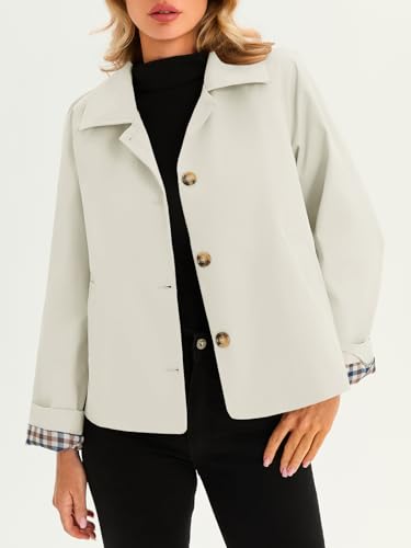 Tankaneo Womens Cropped Trench Coat Lightweight Single Breasted Jacket Fall Windbreaker Fashion Outerwear