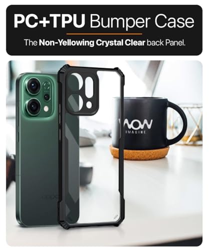 Image of WOW IMAGINE Shock Proof Clear Protective Back Case for Oppo Reno 14 Pro 5G - AirEDGE Technology | 360 Degree Camera Protection | Transparent Hybrid Back Case Mobile Cover - Black