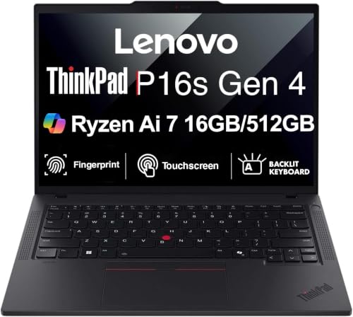 Image of Lenovo ThinkPad P16s Gen 4 Copilot+ Mobile Workstation 16 inch 4K OLED Touch | AMD Ryzen AI 7 350, Radeon 860M, 16GB DDR5, 512GB SSD, Backlit, 2 Thunderbolt 4, WiFi 7+BT, Fingerprint, Win 11 Pro
