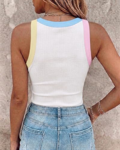 Image of CHICME Womens Sleeveless Ribbed Built in Bra Tank Tops