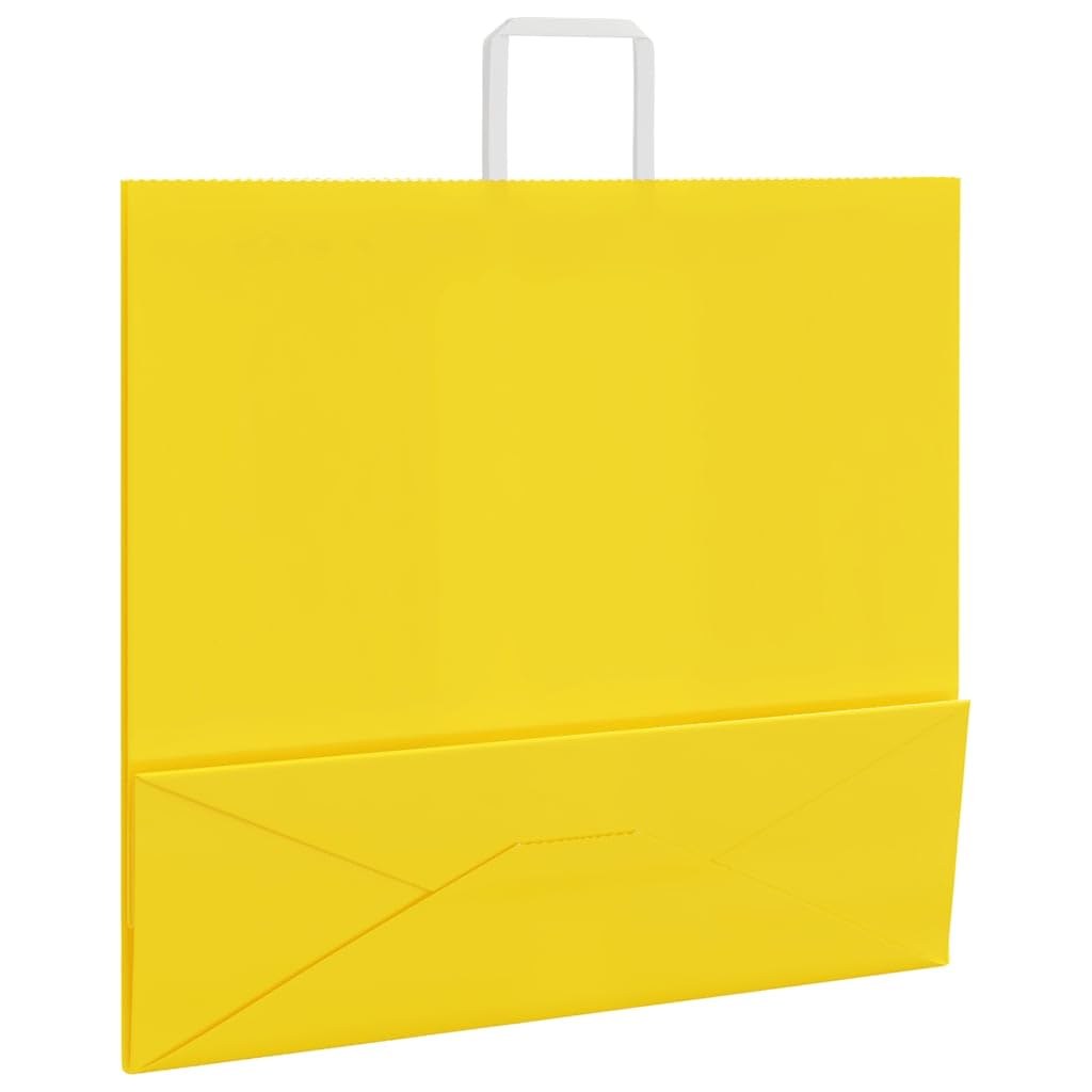 Papiertüten aus Kraftpapier, 250 Stück, mit gelben Griffen, 54 x 15 x 49 cm, Geschenktüten aus Papier für Einkaufen, Partys und nachhaltige Verpackung