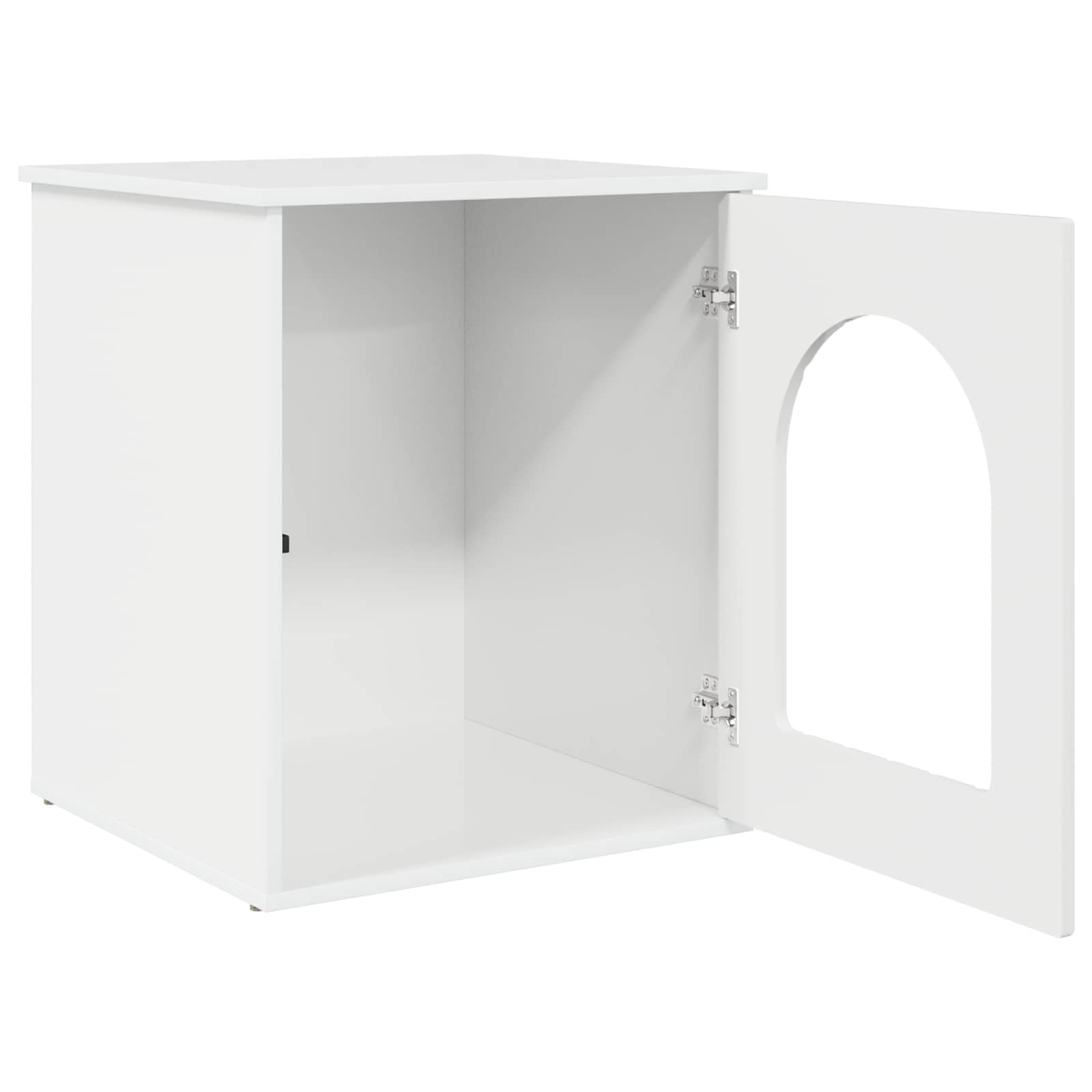 Katzenhaus glänzend Weiß aus Holzwerkstoff 53 x 52 x 62 cm stabiles Katzenmöbel mit Höhle Kratzbrett und Liegefläche ideal für Indoor Wohnung und Krallenpflege