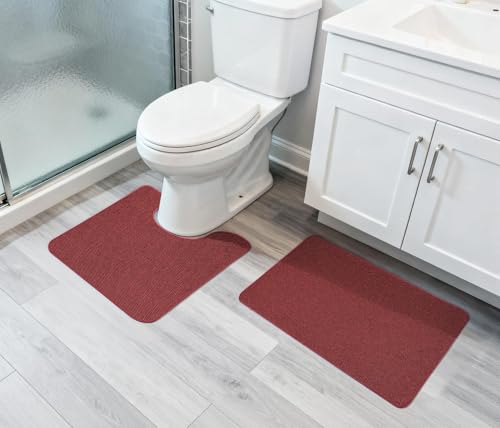 Image of Bosap Bath Mat Set 2 Pieces,Ultra Thin Bathroom Rugs,Rubber Toilet Rugs
