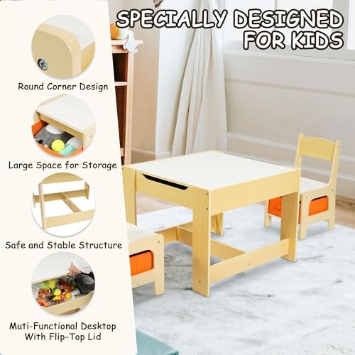Snapklik.com : Table And Chairs Set, 3 In 1 Wooden Activity Table w ...