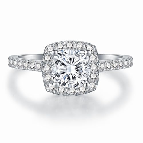 Blocaci Cushion Cut Halo Engagement Rings for Women 10K White Gold, 1-1/4 Carat(ctw) Moissanite Engagement Rings Wedding Anniversary for Women