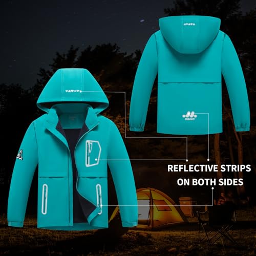 Image of MGEOY Boys Girls Rain Jacket Lightweight Waterproof Hooded Fleece Lined Raincoat Windbreakers for Kids