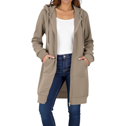 Oversized Zip Up Hoodies for Women Casual Loose Fit Long Sleeve Sweatshirts Fashion Fall Jacket Coat with Pocket
