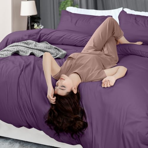 Image of Duvet Cover Full, 3 PC Cotton Like Polyester with Zipper Closure, Eggplant