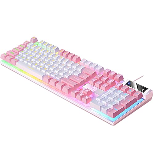 Clavier mécanique gaming filaire étanche touches multimédia PC rose