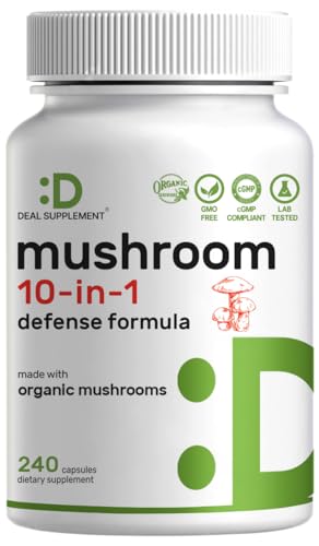 Organic 10-in-1 Mushroom Supplement, 240 Capsules...