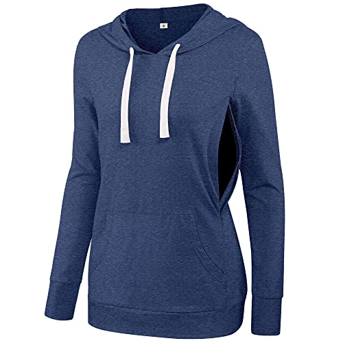 Image of fitglam Women's Maternity Nursing Tops for Breastfeeding Side-Zip Hoodie with Pockets Long Sleeves Pregnancy Sweatshirt