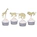 24 Counts Gold Glitter Jungle Safari Animal Cupcake Toppers Elephant Giraffe Lion Tiger for Baby Shower Birthday Party Decorations