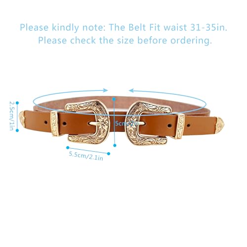 CLARA Women Vintage Western Waist Belt Double Buckle Belt PU Leather Waistband for Jeans Dress3