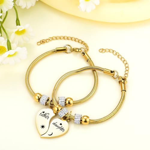 Image of Yonhon Father Daddy Daughter Bracelet Necklace for 2,Dad Daughter Matching Necklace Set for 2