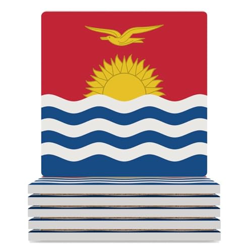 Lot de 6 sous-verres carrés Kiribati avec drapeau national Kiribati pour boissons, décoration de table basse moderne, dos en liège pour décoration de maison, bar
