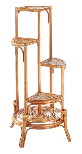 Kobolo Blumenregal Blumenhocker Pflanzenständer Regal aus Rattan - Natur - für 4 Töpfe