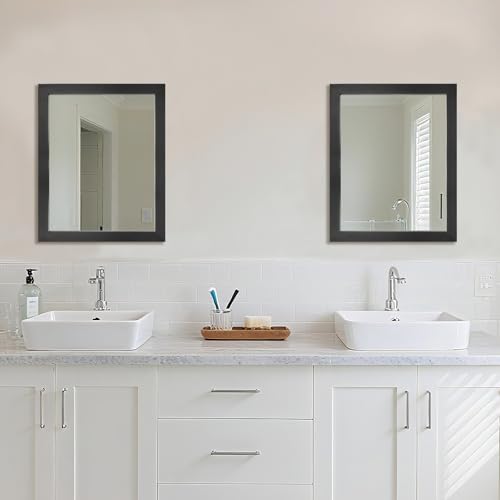 Image of Rectangular Wall Mirror 20x16 Inch Bathroom Mirror for Over Sink, Black