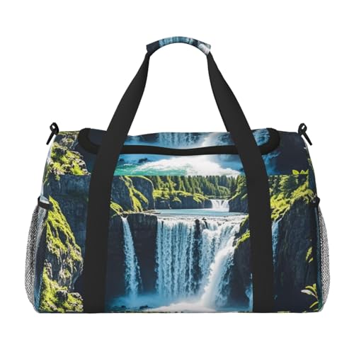 Coastal Cascade Print Travel Duffel Bag for Men & Women, Foldable Travel Bags and Spacious Weekender Tote Bag for Storage Toiletry Luggage Personal Item