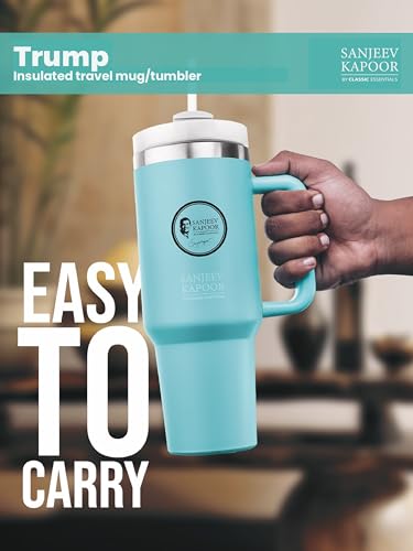 Image of Sanjeev Kapoor by Classic Essentials Stanley Stainless Steel 1200ML Tumbler with Lid and Straw, Hot and Cold Double Insulated Sipper Mug, 100% Leak Proof Coffee Tumbler Cupholder for Office Blue