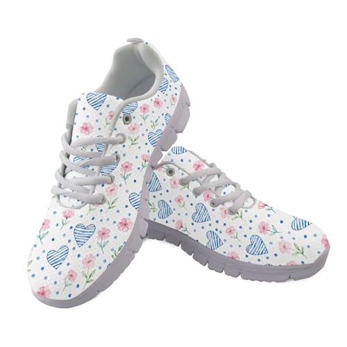 UOIMAG Floral Heart Shoes for Women Lightweight Lace Up Casual Sneakers EU38
