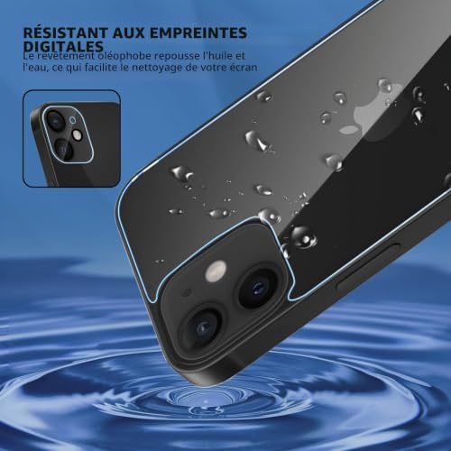 Oelrstfe 2 Pièces Arrière Verre Trempé pour iPhone 12 Mini avec 2 Caméra Protecteur D'écran,HD Transparent Film Protection écran,9H Dureté Anti-Rayures Sans Bulles Ultra Résistant Arriere Vitre – vue 3