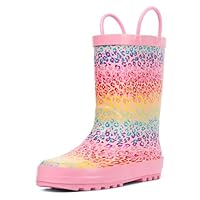 landchief Toddler Rain Boots, Kids Rain Boots Waterproof Rubber Boots for Girls and Boys with Fun Patterns and Easy-On Handles, Size 10, Pink Rainbow