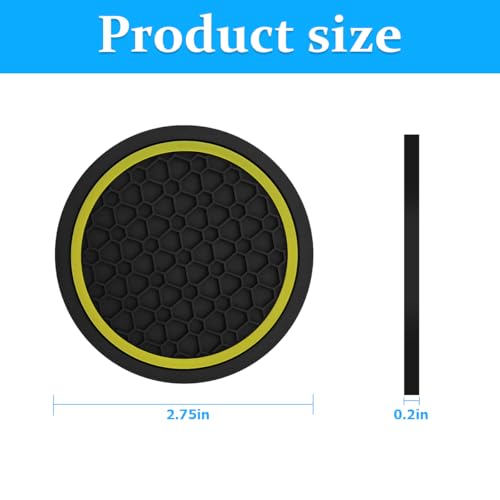 Image of Mandark 4PCS Car Cup Holder Coasters, 2.75 Inch Non-Slip Insert Water Bottle Holder Pads, Dustproof Automotive Interior Accessories Mat, Universal for Vehicles, Trucks, RVs and More (Black /Yellow)