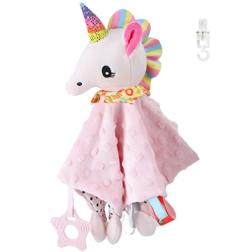 Image of Unicorn Lovely Soothing Security Soothing Toy with Tags Teether Unicorn Blanket Soft Baby Blankets for Boys and Girls Baby Stuff for Newborn Toys Snuggle Toy Baby Animal Gifts Pink