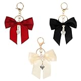 Hariendny 3 Pack Bow Keychain for Purse, Bow Purse Charms, Black Red White Bowknot Key Chain, Cute Car Key Chain Bag Charms Purse Charms Key Ring Bag Charm Pendant for Handbag Decorations Girls
