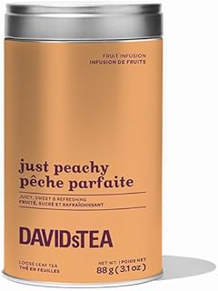 DAVIDsTEA Just Peachy – Loose Leaf Caffeine‑Free Herbal Tea with Real Peach – 88g Iconic Tin – Sweet, Fruity & Refreshing Peach Tea Blend Perfect for Iced Tea, Summer Sipping or Cozy Moments