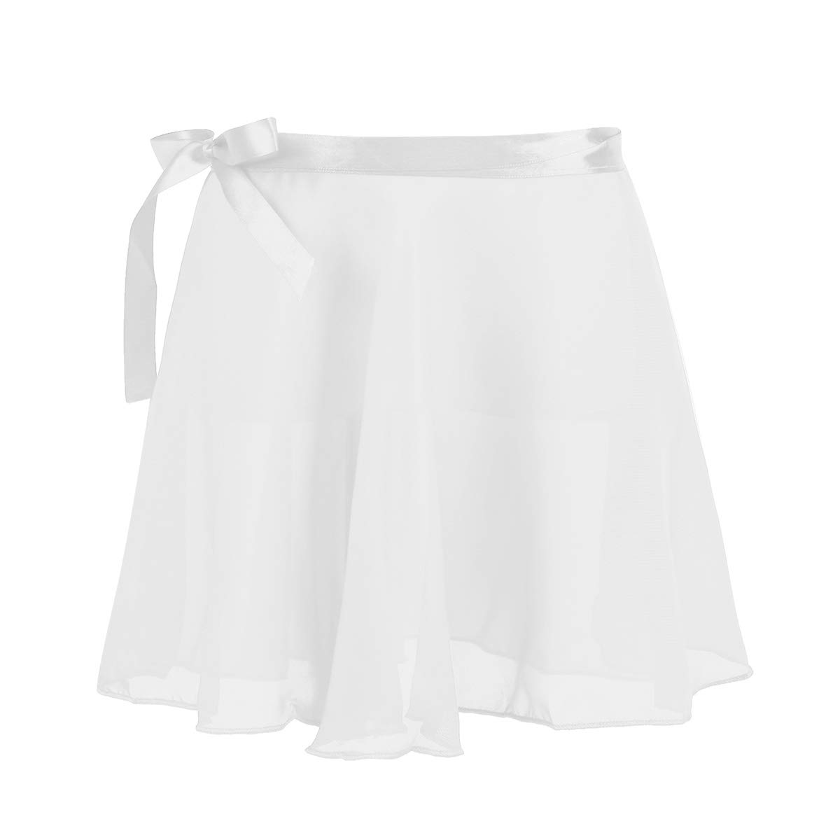 TTAO Kids Girls Basic Classic Ballet Dance Wrap Skirt Chiffon Mini Pull-On Tutu Skirts with Waist Tie Dance Bottoms White 4-6