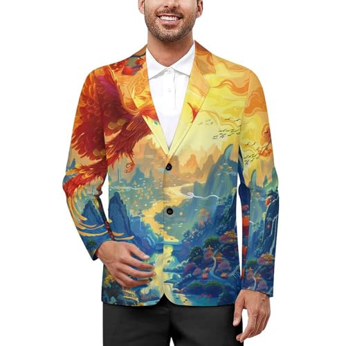 Flying Dragon Phoenix Bird Mens Blazer Two Button Sport Coat Lightweight Suit Jacket for Travel Business Wedding