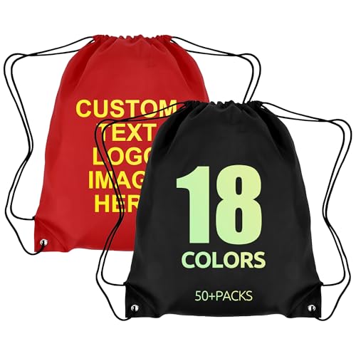 Image of Custom Drawstring Bags 100 /200 Pack Personalized Bulk with Logo Text Name, Customizable Cinch String Sports Backpacks, Personalized Sling Tote Bag for Gym, Sport, Event, Travel, Gift, Activity