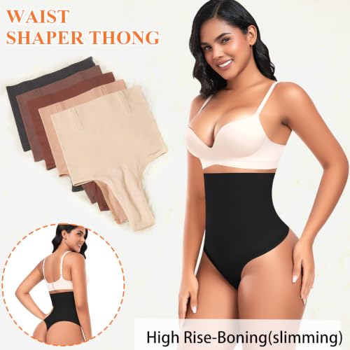 Image of Werena Tummy Control Thong Shapewear for Women High Waisted Body Shaper Panties Shaping Thong Girdle Underwear