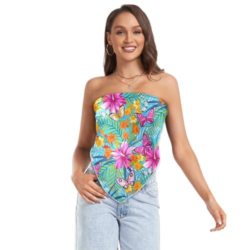 susiyo 35" Square Silk Scarf Exotic Flowers Butterflies Silk Like Head Scarf Lightweight Bandana Sleeping Hair Wrapping for Women 7