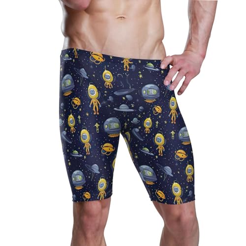 Green Alien UFO Moon Swim Jammers for Men Athletic Durable S B0402044