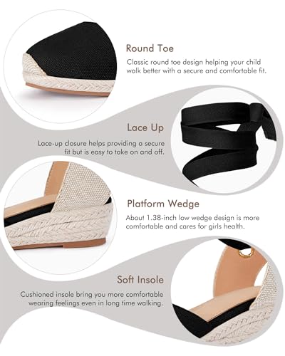 Image of Coutgo Girls Espadrille Platform Wedge Sandals Closed Toe Lace Up Ankle Strap Summer Shoes Toddler Little Big Kid