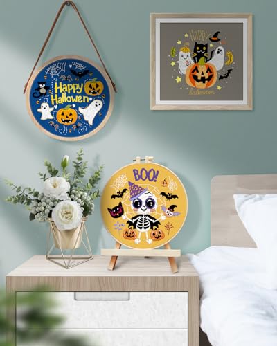 Image of TINDTOP Halloween Embroidery Kit for Adult, 3 Pack Embroidery DIY Starter Kit, with Stamped Patterns, Hoop, Tools, Colorful Threads with Needles, Instructions | 3 Pack, with Stamped Patterns, Hoop, Tools, Colorful Threads with Needles, Instructions
