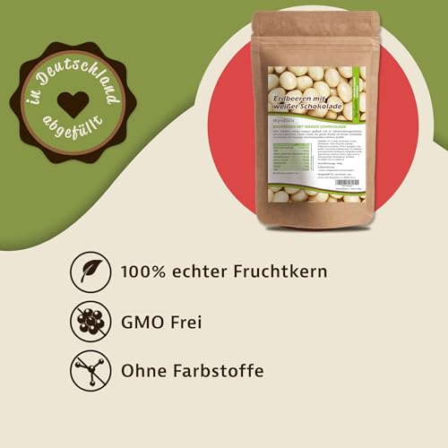 Mynatura Erdbeeren, gefriergetrocknet, in weißer Schokolade I Erdbeeren I umhüllt von Schokolade I Müsli I Snack I Süß I Beutel (1x 1000g)