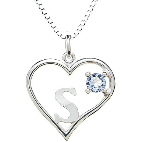 Sterling Silver Heart and Letter A-Z Personalized Birthstone Necklace with 18″ Box Chain Necklace – Heart & Letter – Handcrafted Jewelry – Made In USA, Birthday Jewelry for Wife, Girlfriend, Mom, & Her