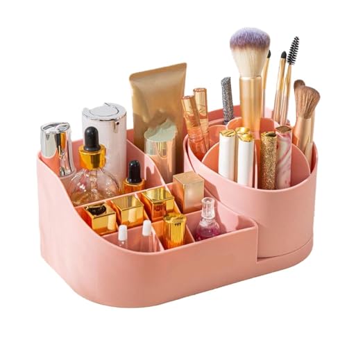 ZEVORA PREMIUM HOME & KITCHEN COLLECTION Makeup Organiser Cosmetic Makeup Lipstick Storage Box with Drawer Plastic Case Holder Skin Care Products for Dressing Table (Pink)