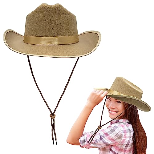 Image of The Dreidel Company Cowboy Felt Western Hat, 22 inch Circumference Dress Up Costume Clothes for Kids, Pretend Play, Party Favors