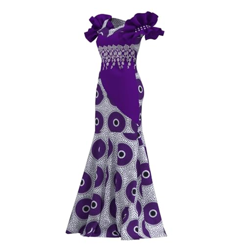 Image of iooiooi Womens Elegant Ankara Maxi Mermaid Dress Lace Decorated African Gowns
