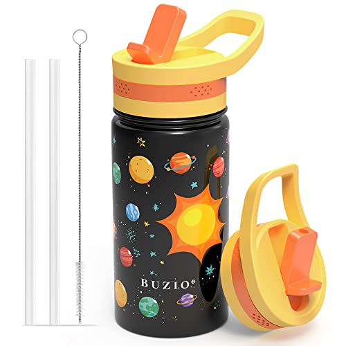 Buzio Insulated Water Bottle With Straw Lid For Kids, Vacuum Stainless Steel Metal Water Bottles For Toddlers, 14Oz Double Walled Reusable Leak Proof Bpa-Free Water Flask Tumbler For School, Planet #TOP10