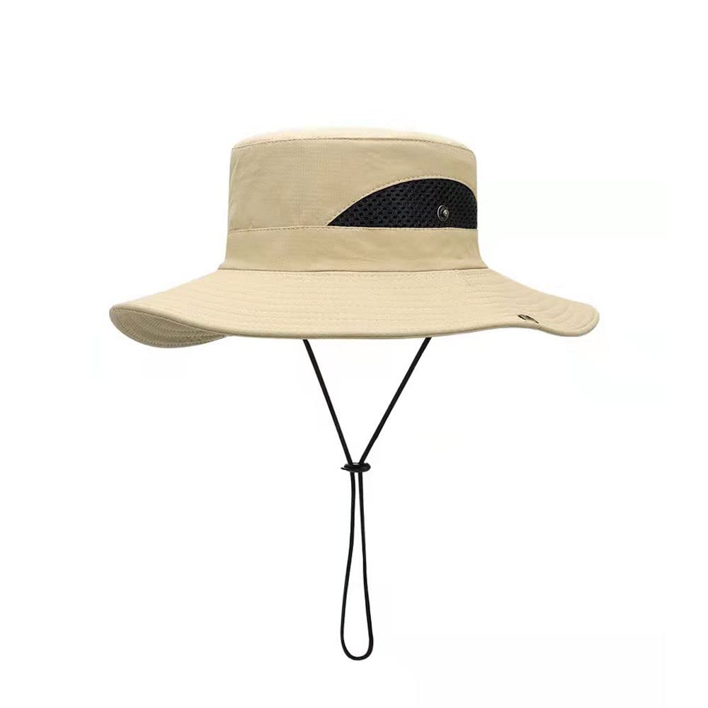 Fishing Hat Safari Cap Breathable Wide Brim Boonie Hat Bucket Hats with UV Protection Sun Protection For Fishing Hiking Garden Beach Men and Women Khaki