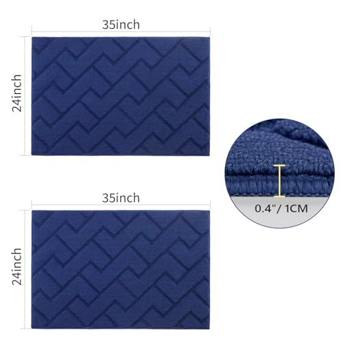 Image of hicorfe Indoor Door Mat,Set of 2 Non Slip Welcome Mats for Floor,Comfort Washabe Carpet for Hallways Entryway Laundry Room(24 inchx35 inch+24 inchx35 inch Navy Blue)