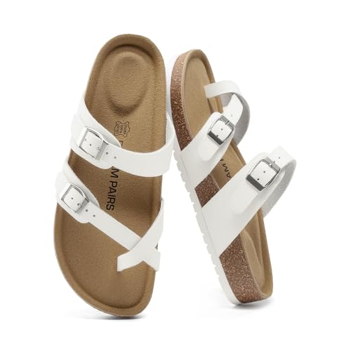 DREAM PAIRS Women's Comfortable Cork Sandals Suede Leather Insole Slides Arch Support Walking Sandals