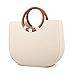 Sac fourre-tout en paille pour femme,Sac de plage fait à la main,Sacs à main Summer Simplicity de grande En bois Cercle Anneau de poignée,Take Crossbody Bag aller Voyage,Shopping,Rencontr(Color:white)