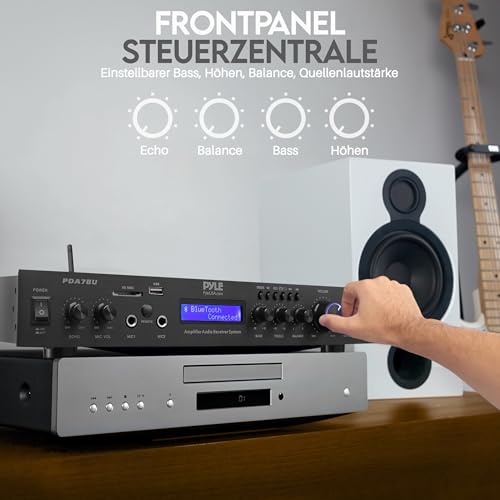 Pyle 200W HiFi Stereo Verstärker – 5-Kanal Receiver mit Radio & Bluetooth, MP3 USB/SD/AUX, Heimkino Surround Verstärker